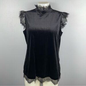 Rose & Olive Top Women’s Medium Black Velvet With Lace Trim Goth